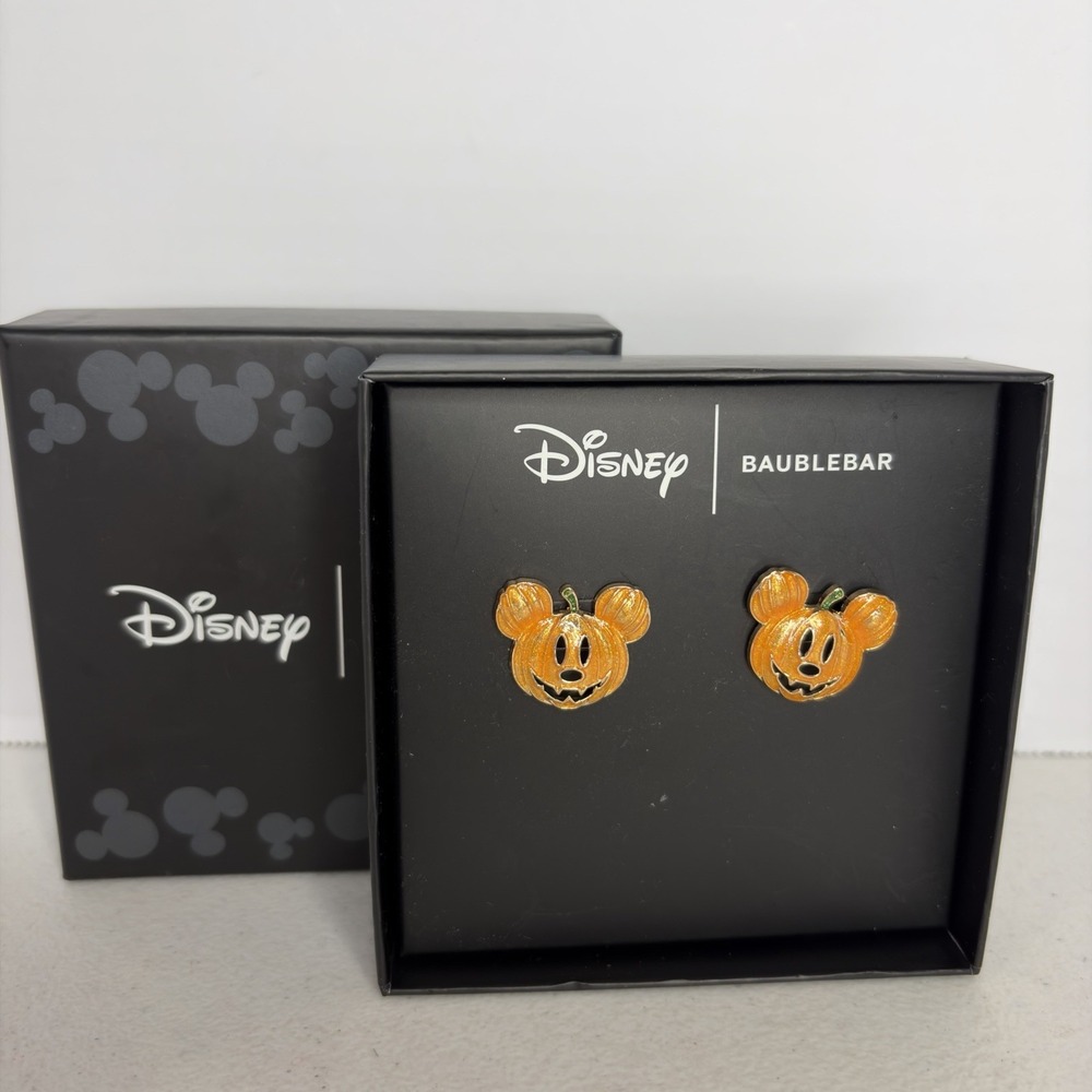 Disney x BaubleBar Mickey Pumpkin Stud Earrings Halloween Orange NIB New